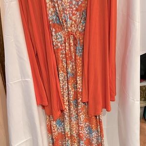 2pc Carole Hochman maxi dress in floral with solid peach jacket